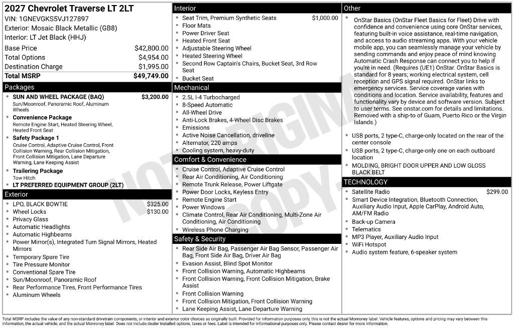 2027 Chevrolet Traverse LT 2LT