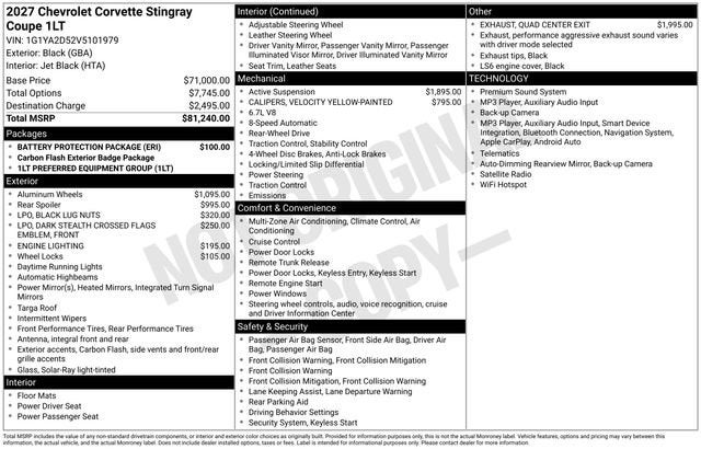 2027 Chevrolet Corvette Stingray 1LT
