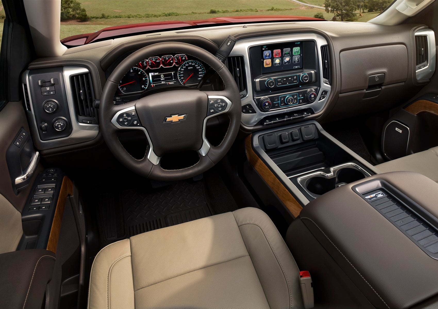 2019 Chevy Silverado 2500 beige leather interior and dashboard