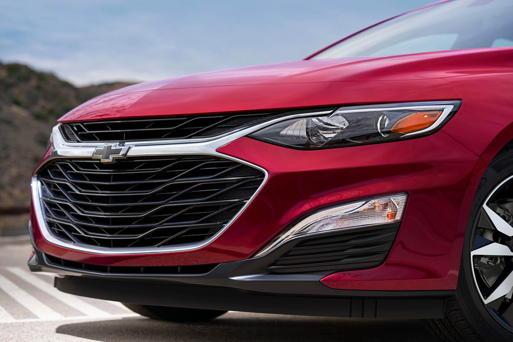 Red Chevy Malibu front grill